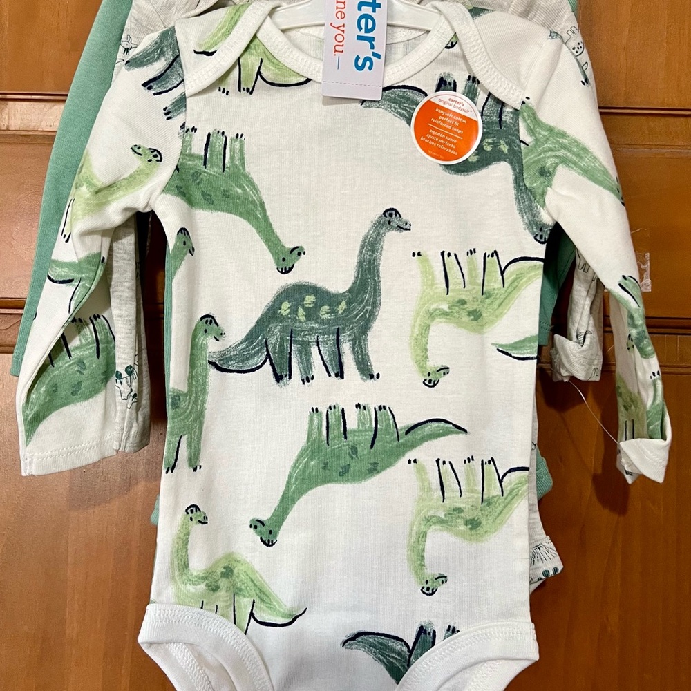 Carter's 3 Piece Onesies, Sleepers With Dinosaur Prints, 6 Months